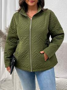 SHEIN LUNE Plus Size Solid Color Zip-Up Long Sleeve Casual Simple Padded Padded Coat Clothes Winter