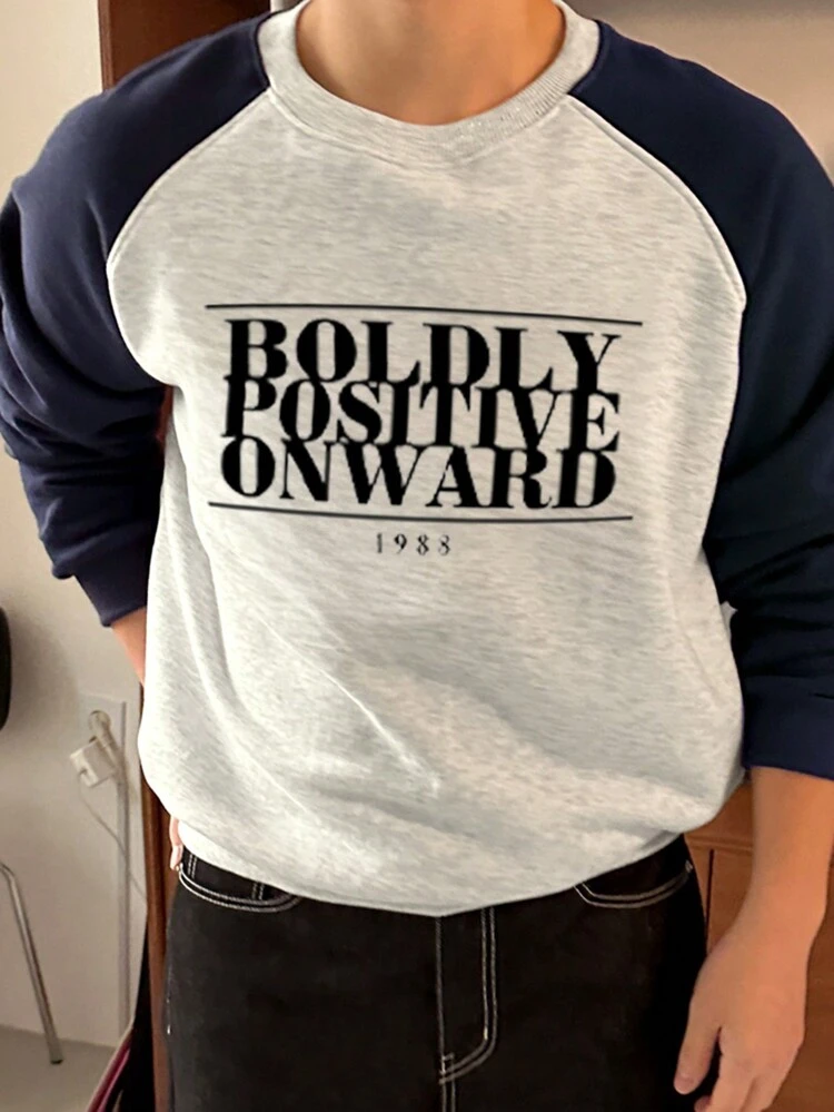 Men's Patchwork Letter Print Pullover Sweatshirt, Autumn