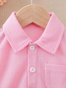 2 件套女婴休闲 Polo T 恤和无袖上衣，带心形印花和阔腿裤套装