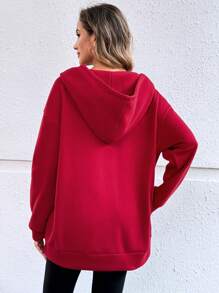 EMERY ROSE Áo nỉ trùm đầu có khóa kéo thường ngày dành cho nữ, mùa hè - Đỏ - Xem 2