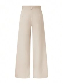SHEIN Clasi Women Solid Color Pleated Wide Leg Loose Casual Work Pants Fall Cloth For Women - Khaki - View 2