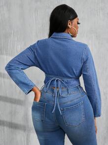 SHEIN ICON 大码女式牛仔上衣 性感紧身弹力绷带夹克 蓝色外套 万圣节派对秋季女装 万圣节风俗女式长袖衬衫 长袖蓝色紧身胸衣上衣 女式服装 女式紧身胸衣 演唱会服装 圣诞女装 - 中等水洗藍 - 查看 2