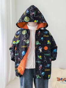 Pacote de 1 peça para meninos jovens, lazer, faculdade, moda confortável, simples, prático, tudo combinando, macio e confortável, com estampa completa de yuavians e estrelas, combinação de padrão, confortável, quente, casaco grosso para o dia, roupas infantis, roupas para meninos, escola, volta às aulas, roupas para meninos, roupas escolares, roupas esportivas, roupas de outono e inverno