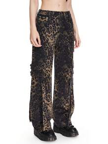 ROMWE Hippie Women's Fashion Leopard Print Denim Jeans With Pockets - Multicolor - View 1