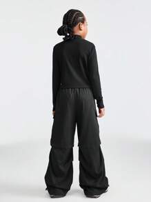 SHEIN Conjunto de 2 peças de blusa e calça minimalistas para meninas adolescentes, cor sólida, gola alta, manga comprida