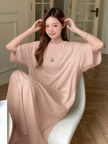 DAZY 女士插肩袖卡通图案装饰宽松长袖家居服睡衣 - 粉色 - 查看 4