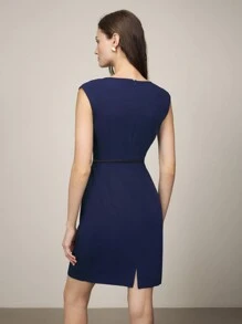 BizChic Women's Colorblock Bishop Sleeve Elegant Office Dress, Suitable For Summer, Autumn And Winter, - Blue and White - View 7