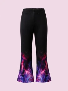 2pcs Young Girl Autumn/Winter Horse Print Round Neck Long Sleeve Sweatshirt And Flare Pants Casual Outfit - Black - View 4