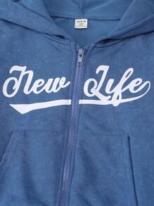 SHEIN Explorewe Star & Letter Print Hooded Sweatshirt For Girls - Blue - View 5