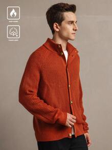 Manfinity Homme Men's Solid Front Button Casual Long Sleeve Cardigan - Orange - View 1