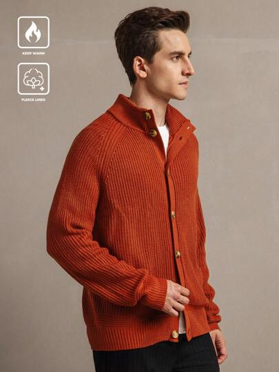 Manfinity Homme Men's Solid Front Button Casual Long Sleeve Cardigan