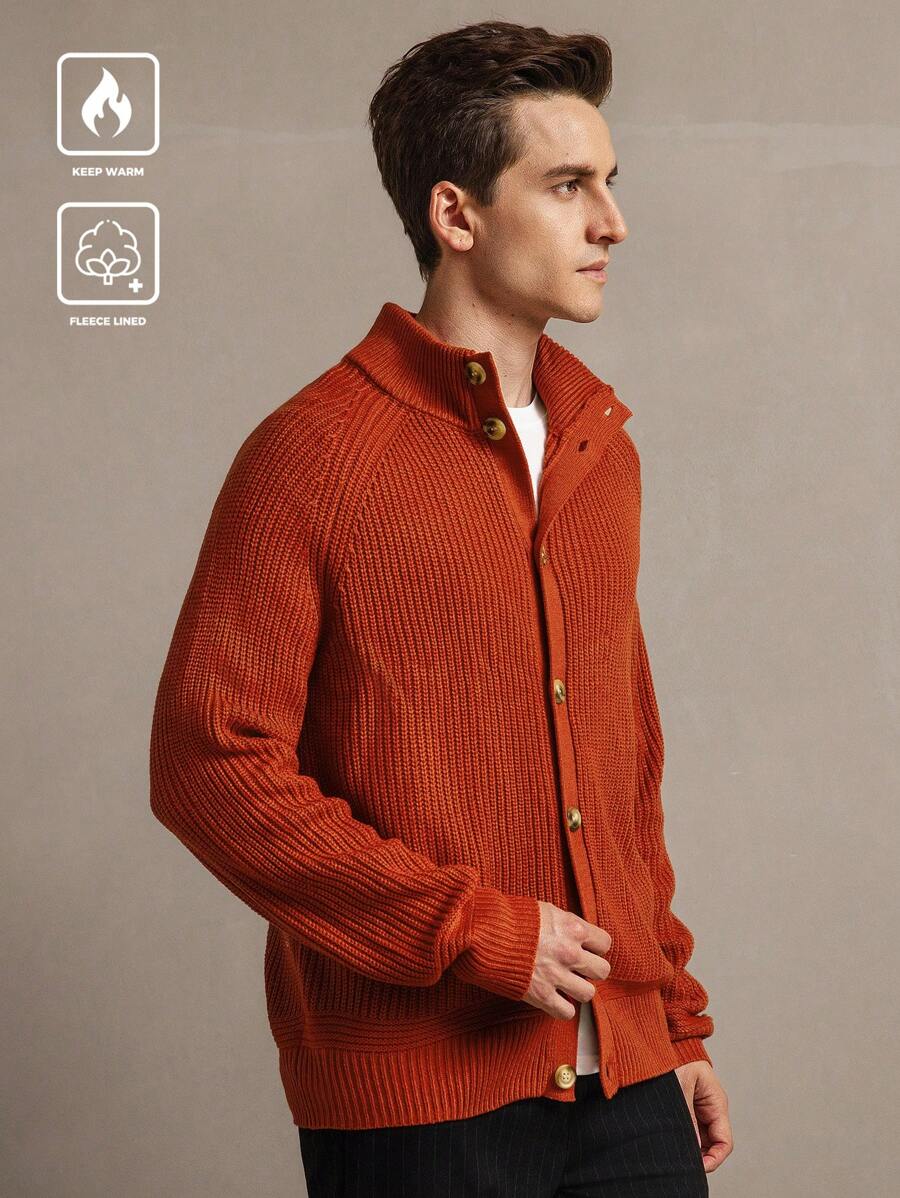 Manfinity Homme Men's Solid Front Button Casual Long Sleeve Cardigan - Orange - View 1