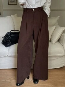 DAZY Women's Loose Fit Wide Leg Pants With Pockets Business Attire - Brown - View 4