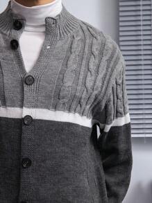 Manfinity CityGents Men's Color Block Button Front Long Sleeve Knit Cardigan