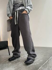 Manfinity Hypemode Pantalones grises de cintura elástica con forro de borreguillo para hombre