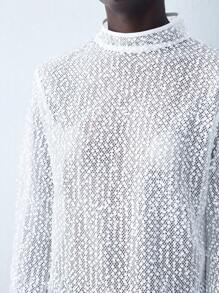 Maija Women's Casual Loose Fit Stand Collar Long Sleeve Top, Spring & Summer - White - View 3