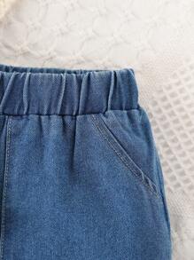 Set de 2 piezas de ropa para bebé niño con camisa tipo polo con cuello y pantalones de jean para otoño - azul real - Ver 4