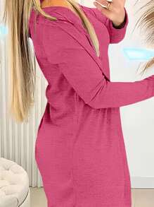 INAWLY 女士纯色圆领无袖简约上衣和前系带长裤 3 件套 - 玫紅色 - 查看 2