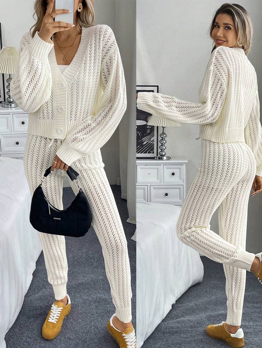 Chiquease 2pcs Set Women Loose Casual Knit Sweater Fall Cloth For Women - White - View 1