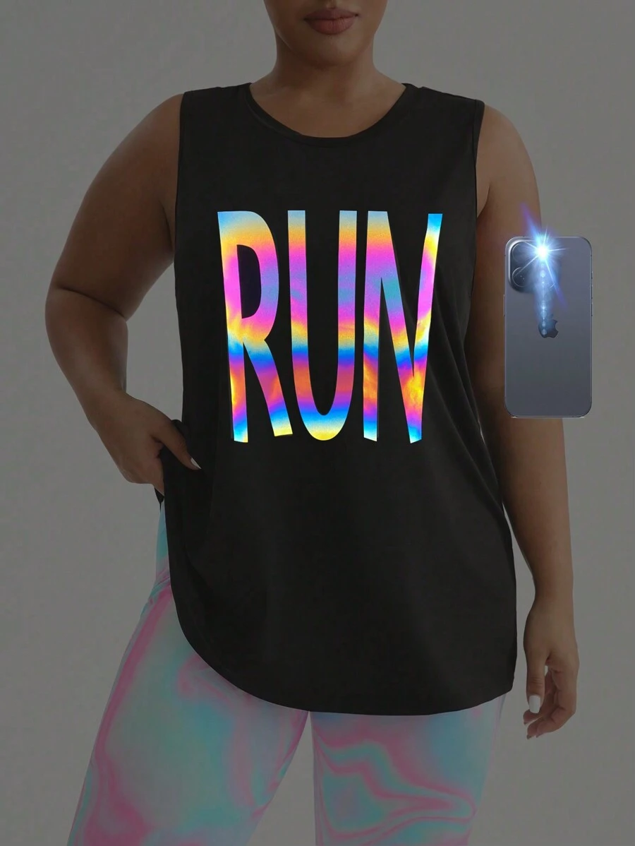 SHEIN Sports 女士字母印花无袖上衣和紧身裤套装 - 彩色 - 查看 1