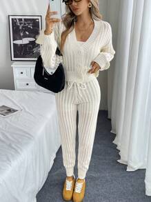 Chiquease 2pcs Set Women Loose Casual Knit Sweater Fall Cloth For Women - White - View 5