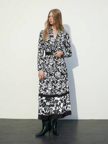 Maija Damen Elegantes Kleid mit V-Ausschnitt, Blumenmuster und Langarm für Herbst/Winter