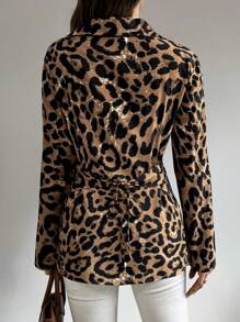 Calvaya Camisa casual de manga longa com botões e estampa de leopardo, Plus Size - Multicolorido - Visão 2