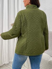 SHEIN LUNE Plus Size Solid Color Zip-Up Long Sleeve Casual Simple Padded Padded Coat Clothes Winter