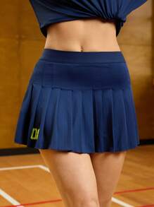 Cheerettes 纯色褶皱双口袋简约活力蓝裙，日常休闲装 - 藏蓝色 - 查看 3