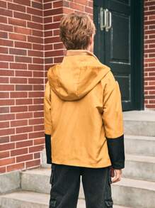 SHEIN Tween Boys Casual Colorblock 2-In-1 Hooded Jacket Autumn Fall - Yellow - View 2