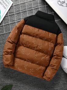 Manfinity Hypemode Chaqueta tipo plumón con cremallera y estampado gráfico oversize para hombre - Naranja - Ver 2