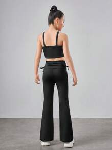 SHEIN 2 pezzi Set casual per ragazze pre-adolescenti con leggings e pantaloncini in maglia nera con effetto tie-dye - nero - Visualizzare 2