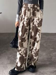 FRIFUL 女士扎染印花松紧腰阔腿宽松休闲裤