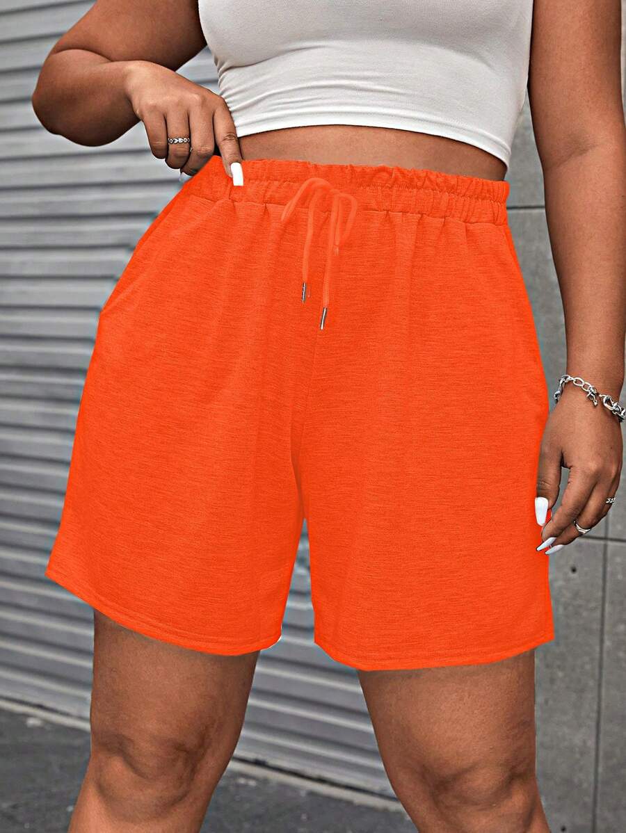 Flirla Quần short thường ngày rộng rãi có dây rút eo cho nữ cỡ lớn - trái cam - Xem 1
