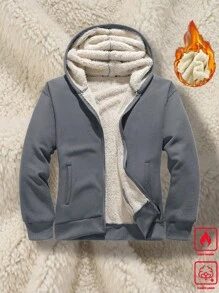 Manfinity Homme Men's Solid Color Long Sleeve Hooded Casual Fleece Sweatshirt, For Fall Winter - Grey - View 5