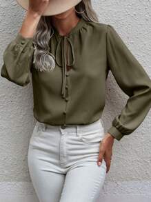 EMERY ROSE Women's Plain & Simple Daily Long Sleeve Shirt,Long Sleeve Tops Fall Cloth For Women - Army Green - View 5