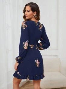 SHEIN Clasi Women's Floral Print Long Sleeve Crew Neck Dress