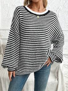 Chiquease New Loose Knit Pullover Sweater Women Fall Winter Fashion Classic Knitwear Knit Pullover - Black - View 7