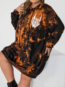 SHEIN CURVE+ Plus Size Tie Dye Skull Print Halloween Casual Sweatshirt Dress - Multicolor - View 10