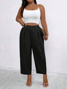 Celure Pantalones informales de talla grande, de unicolor, con cintura elástica y holgados, de 3/4