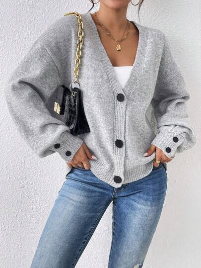 Siren Gaze Women's Solid Color Drop Shoulder Long Sleeve Loose Casual Cardigan For Autumn/Winter,Grey Sweater,Women Cardigans,Fleece