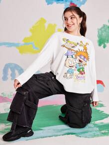 Nick 90s | SHEIN Plus Size Cartoon Print T-Shirt - White - View 6