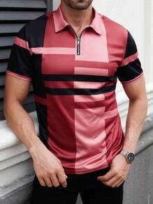 Manfinity Sport Corelite 男友风男士运动条纹拼布修身 Polo 衫 - 彩色 - 查看 1
