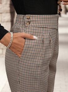 EMERY ROSE Pantalones de traje de mujer de cuadros simples con bolsillos, ropa casual de invierno