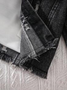 SHEIN Baby Girl Slogan Graphic Ripped Raw Hem Denim Jacket - Black - View 7