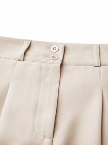 SHEIN Clasi Women Solid Color Pleated Wide Leg Loose Casual Work Pants Fall Cloth For Women - Khaki - View 6