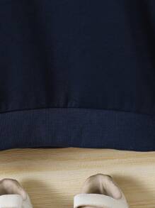 SHEIN Genkimix Kids Young Boy All-Match Letter & Brother Print Round Neck Long Sleeve Sweatshirt, Fall/Winter - Navy Blue - View 4
