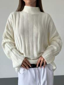 Aloruh Women's Solid Color Turtleneck Oversized Chunky Knit Sweater, Autumn/Winter - Apricot - View 6