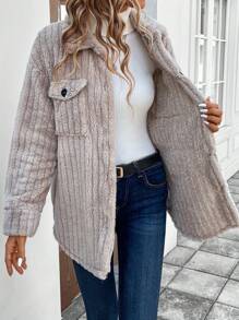 SHEIN LUNE Apricotfarbene, lose Damen Jacke für den regulären Gebrauch, Herbst & Winter - Aprikosenfarben - Übersicht 4