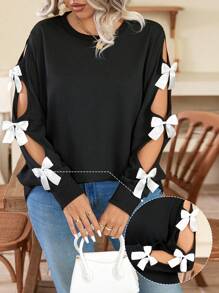 Celure Sudadera casual con cuello redondo y detalle de lazo para mujer talla grande